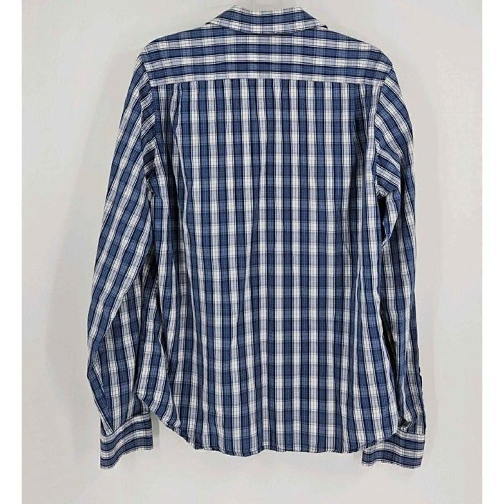 Abercrombie & Fitch Muscle Mens Blue White Plaid Button Front Shirt Size L - Picture 2 of 3